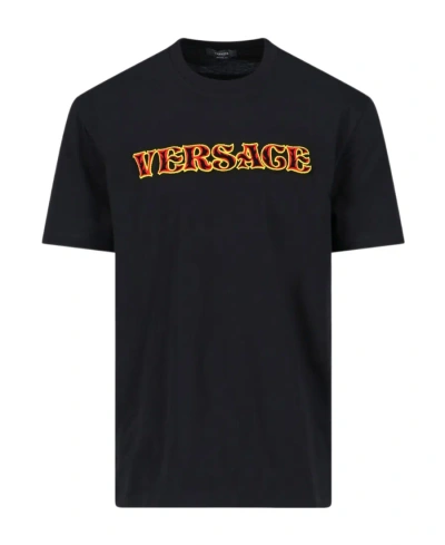 VERSACE VERSACE LOGO EMBROIDERED CREWNECK T-SHIRT