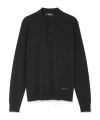Versace Long-sleeved Silk-blend Polo Shirt In Black