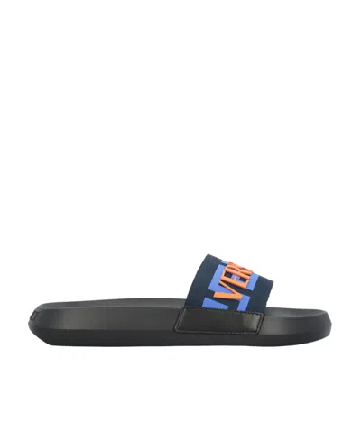 VERSACE LOGO-APPLIQUÉ OPEN-TOE SLIDES