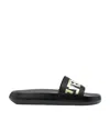 Versace Logo-appliqué Open Toe Slides In Black