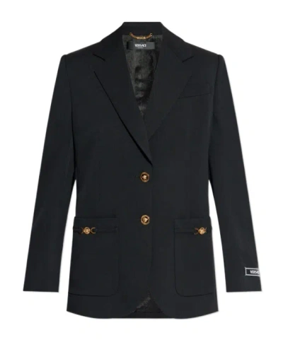 Versace Single-breasted Wool Stretch Blazer In Black