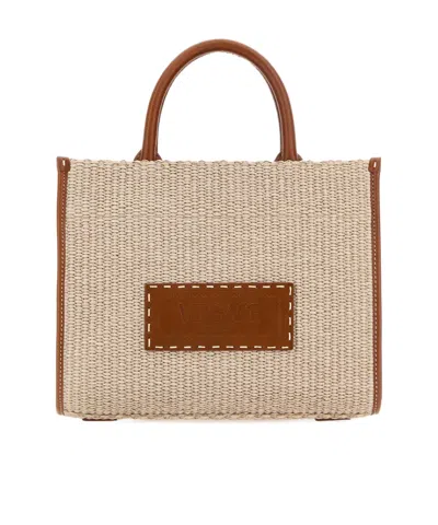 Versace Logo-appliquéd Woven Tote Bag In Nude