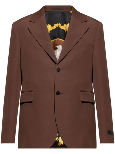 Versace Single-breasted Wool Blazer In Brown