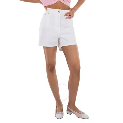 Versace Logo Applique High-rise Denim Shorts In White