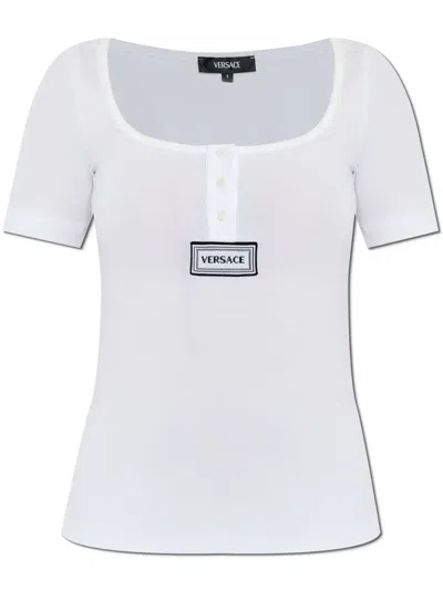 Versace Logo-appliqué T-shirt In White