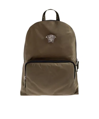 Versace Logo Backpack In Brown