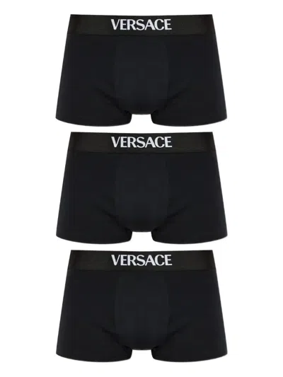 Versace Logo-band Boxer (set Of Three) In Black