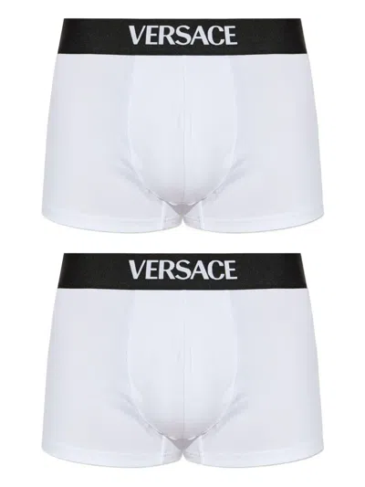 Versace Logo-band Boxer (set Of Two) In White