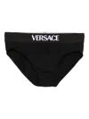 Versace Black Briefs With Elastic Waistband And Logo In Black
