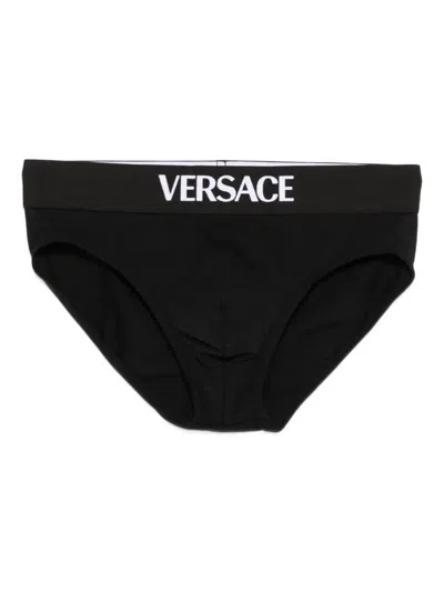 Versace Logo-band Briefs In Black