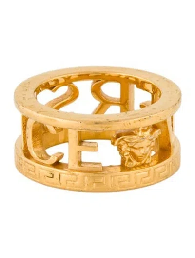 Pre-owned Versace Logo Band Ring In Multicolor