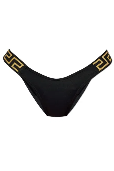 Versace Logo Band Swimsuit Bottoms In Nero