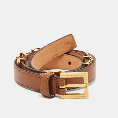 Pre-owned Versace Logo Baroque 75cm Buckle Belt Brown Leather
