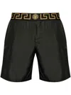 Versace Swim Shorts Featuring Greek Border In Black  