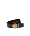 Versace Black Embossed Crocodile Calfskin Belt With Rhinestones 40mm