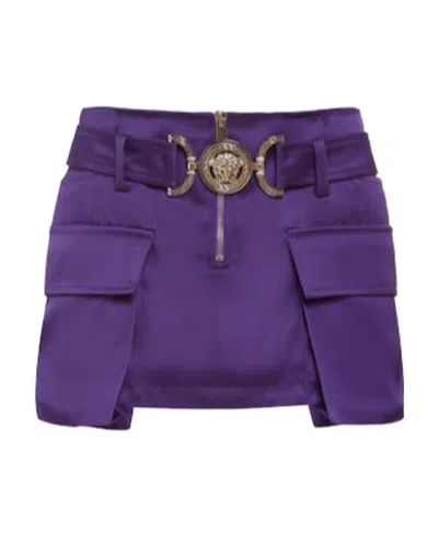 Versace Logo Belt Mini Skirt In Purple