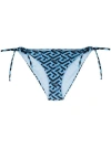Versace La Greca Monogram Print Side Tie Bikini Bottoms In Blue