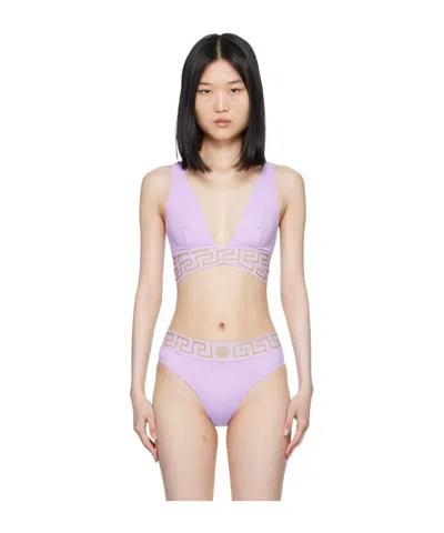 Versace Logo Bikini Top In Nude