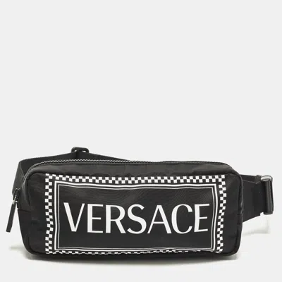 Pre-owned Versace Logo Black/white Nylon Belt Bag