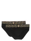 Versace Black Cotton Briefs Set Of Two With Greca Pattern In Black