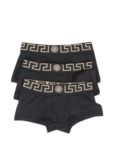 Versace Logo Boxers (set Of Three) In Black