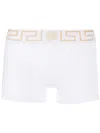Versace Stretch Cotton Boxer Shorts With Greek Motif In White