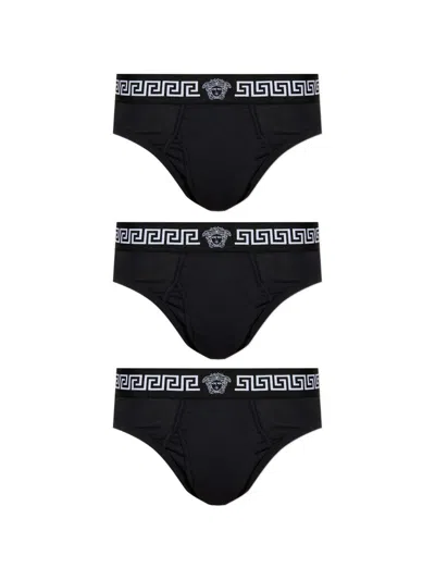 Versace Logo Briefs (3-pack) In Black