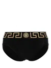 Versace Stretch Cotton Brief Set With Geometric Pattern In Black