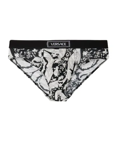 Versace Logo Briefs Pants In Black