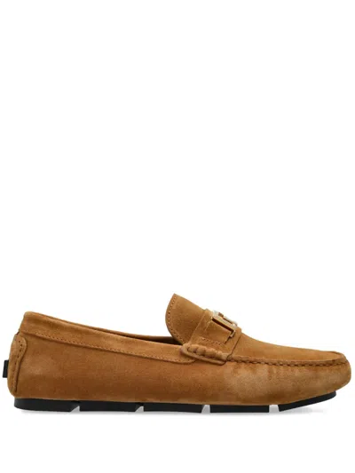 Versace Logo-buckle Loafers In Neutrals