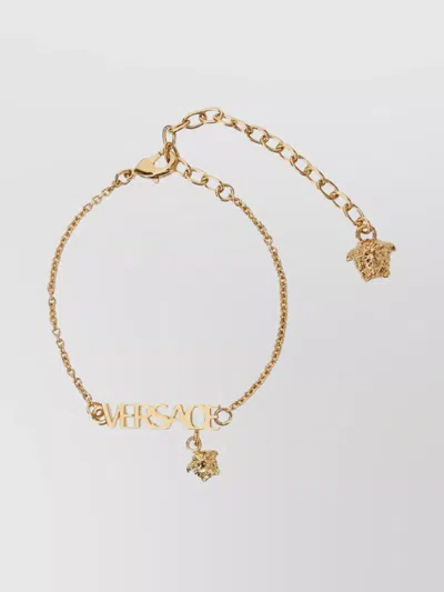 Versace Logo Chain Link Bracelet With Medusa Charm