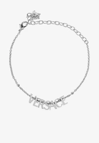 Versace Logo Charm Bracelet In Silver