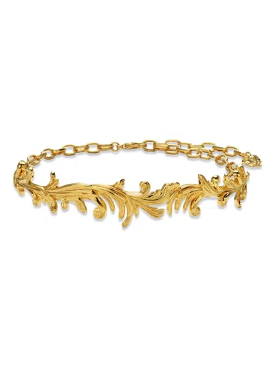 Versace Barocco Leaf Collier Ras-de-cou In Or Clair