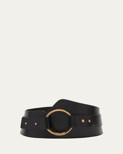 Versace Logo Circle Leather Waist Belt In Black Palladium