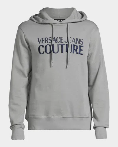 Versace Logo Cotton Hoodie In Gray