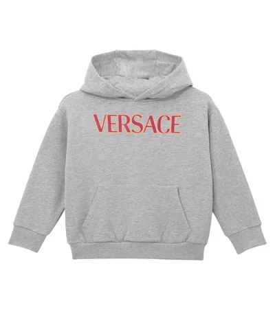 Versace Kids' Logo Cotton Jersey Hoodie In Gray
