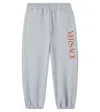Versace Logo Cotton Jersey Sweatpants In Gray