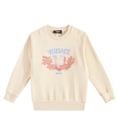 Versace Babies' Logo Cotton Jersey Sweatshirt In Beige