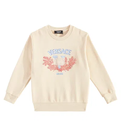 Versace Kids' Logo Cotton Jersey Sweatshirt In Beige