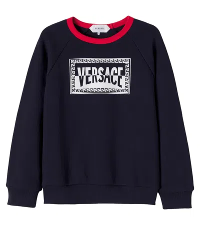 Versace Logo Cotton Jersey Sweatshirt In Blue
