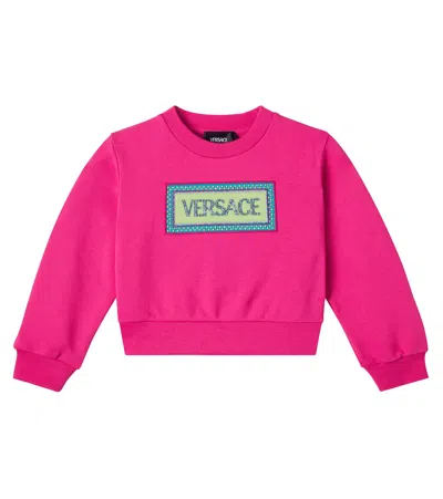 Versace Kids' Logo Cotton Jersey Sweatshirt In Pink