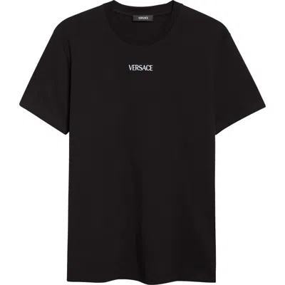 Versace Logo Cotton Jersey T-shirt In Black