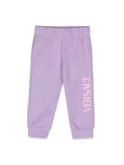Versace Logo Cotton Joggers In Purple
