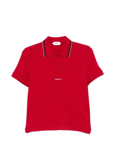 Versace Logo Cotton Polo Shirt In Red