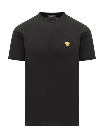 Versace Logo Cotton T-shirt In Black