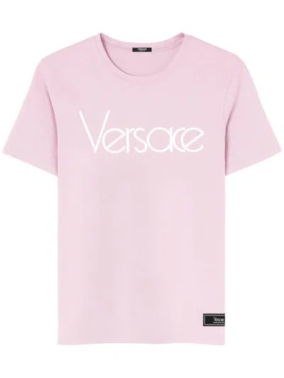 Versace Logo Cotton T-shirt In Pink