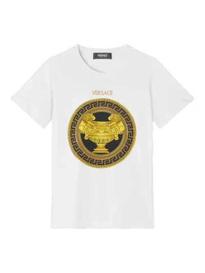 Versace Kids' Logo Cotton T-shirt In Weiss