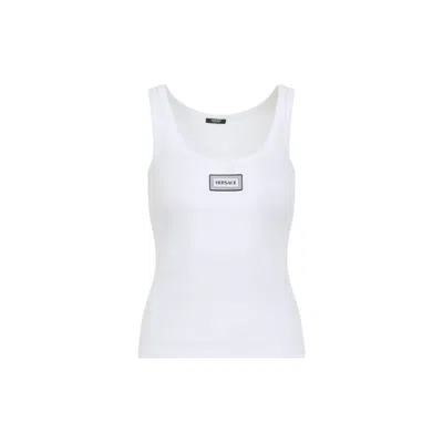 Versace Logo Cotton Tank Top In White