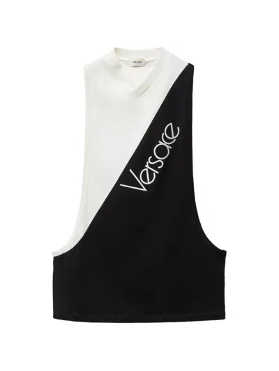 Versace Logo Cotton Tank Top In White