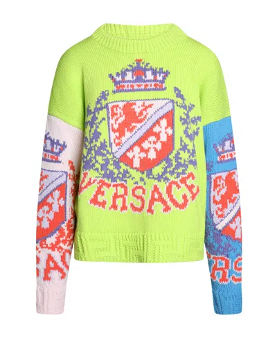 Versace Logo Crest Jumper In Yellow